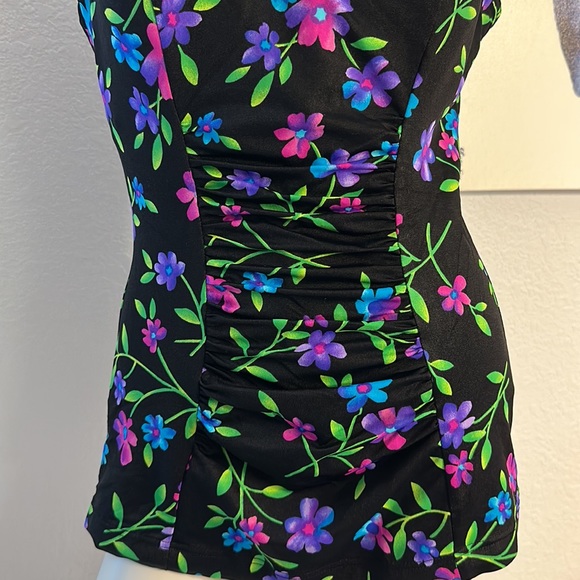 Vintage MAILLOT BALTEX Canadian One-Piece black Floral Swimsuit - Picture 5 of 10